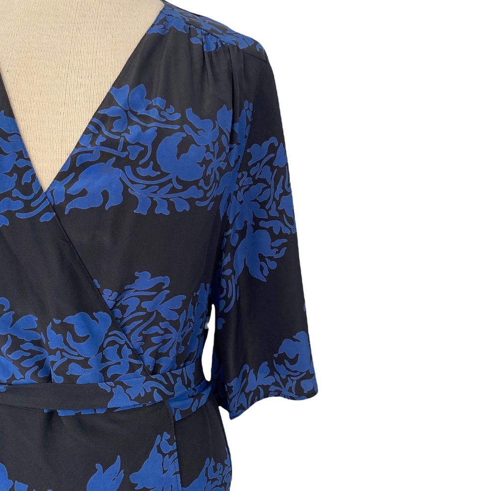 Burning Torch Circle Silk Cashmere Wrap Maxi Dress Kimono Sleeve Blue Floral - Picture 3 of 10
